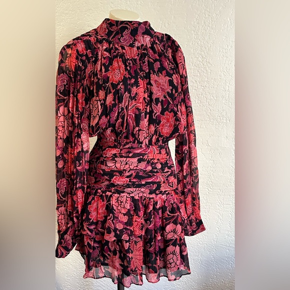 Hemant & Nandita Crimson mini floral v neck front bow dress SMALL - Picture 9 of 15